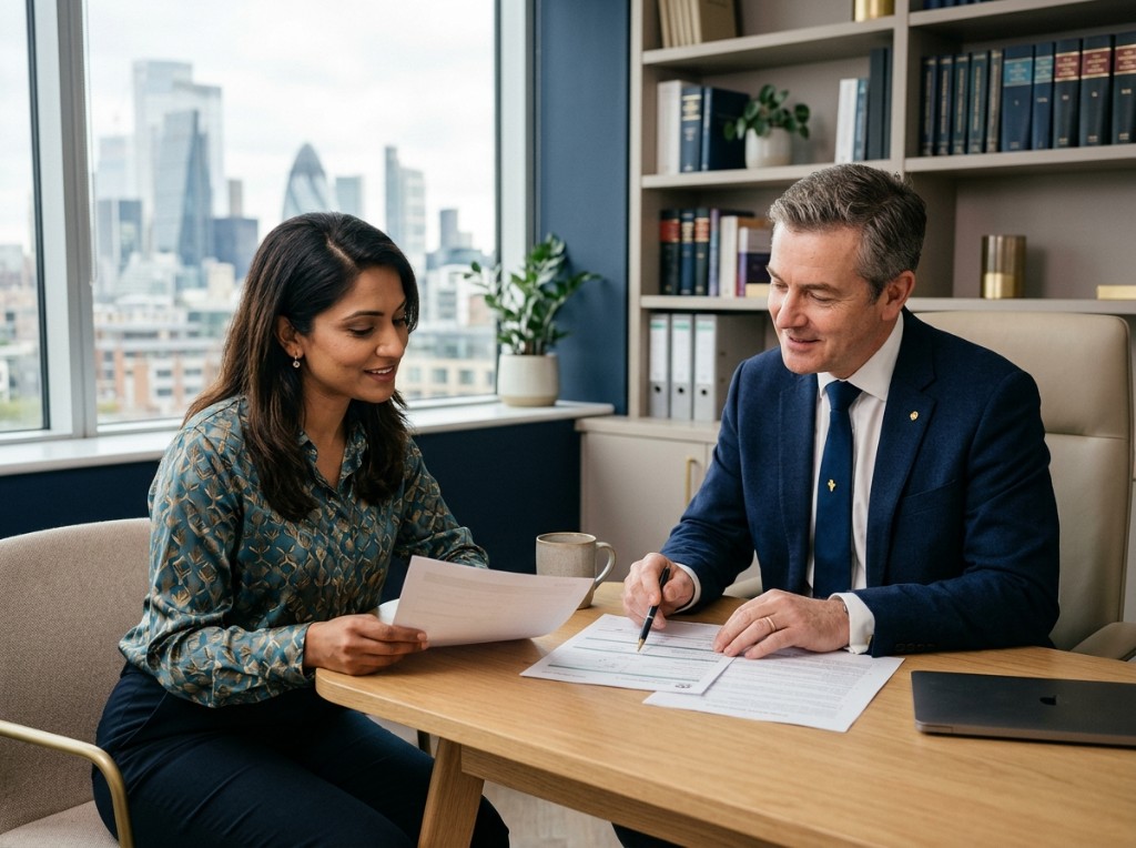 Ansar Immigration Law Firm consultation — advisors reviewing documents together in a modern office